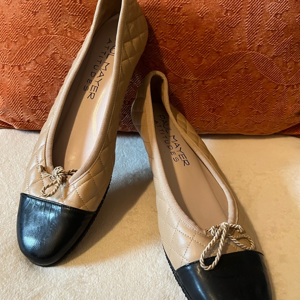 Paul Mayer Tan and Black Ballet Flats with Bow